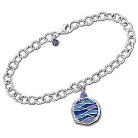 Blue Changing Tides Charm Bracelet - Sterling Silver and Plique-a-jour Enamel